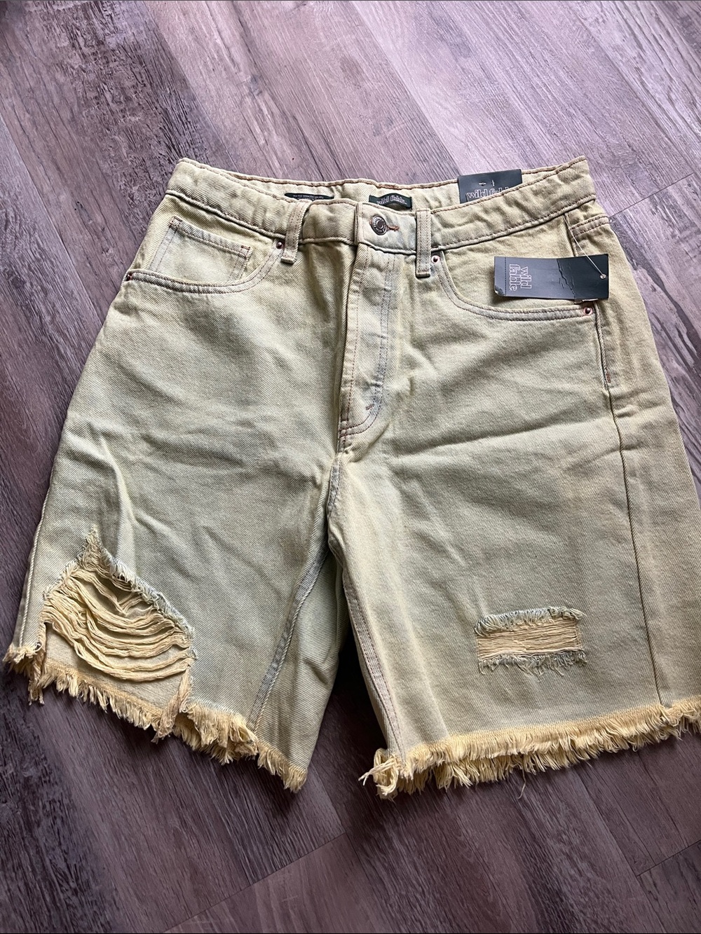 wild fable Distressed Frayed Hem Bermuda Shorts - Pale Yellow